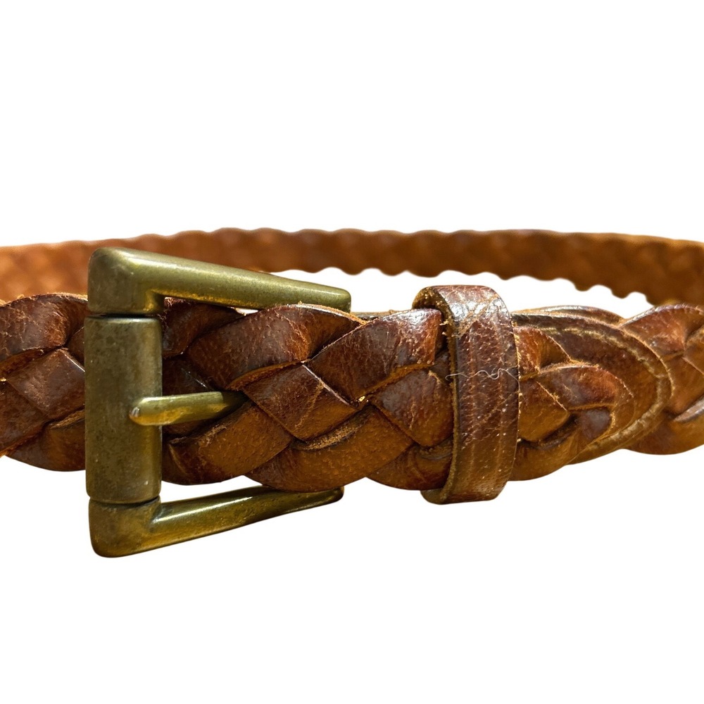 Architect Braided Genuine Brown Leather Belt Brass Buckle Size S (32 or smaller)